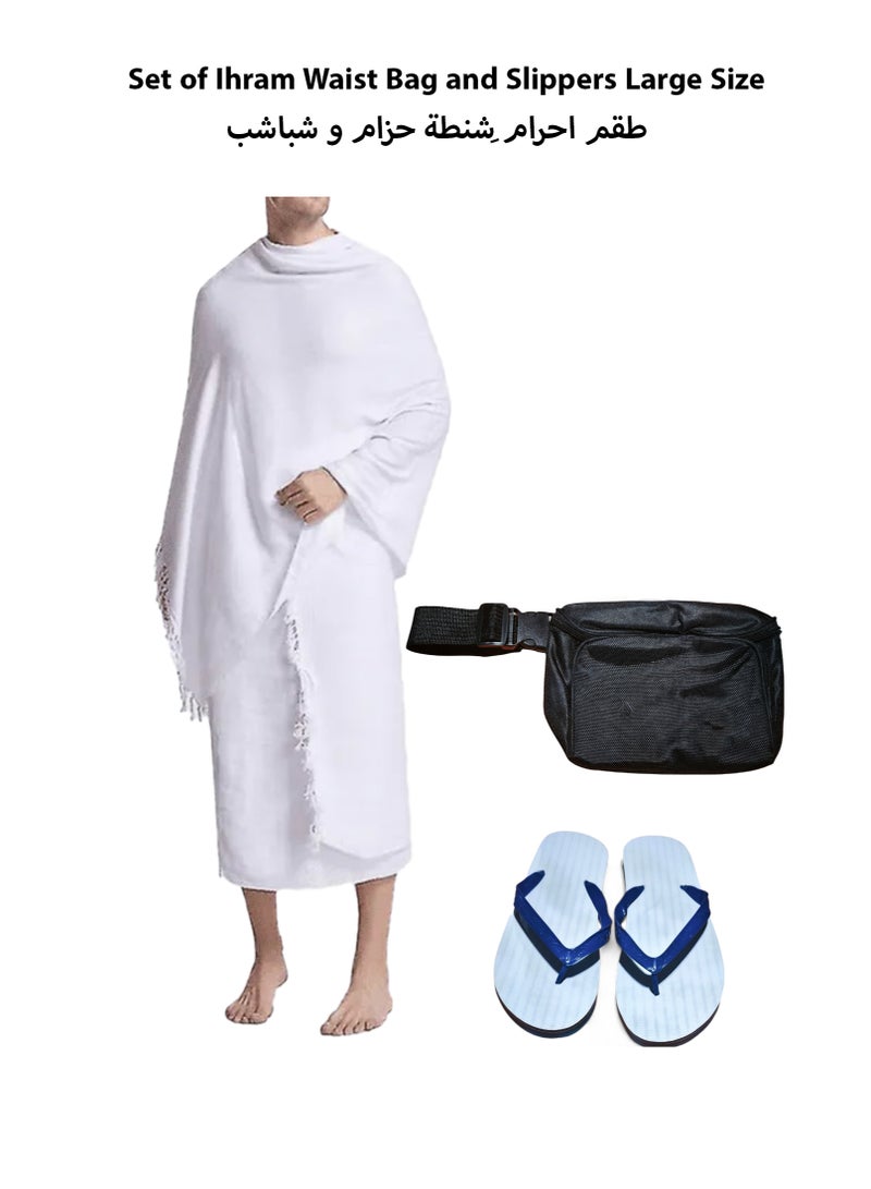 Set of 3 Including Ihram,  Waist bag and Large Slippers Pair - Image 1